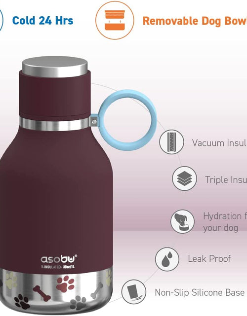 Load image into Gallery viewer, Dog Bowl Attached to Stainless Steel Insulated Bottle 1 Liter (Burgundy)
